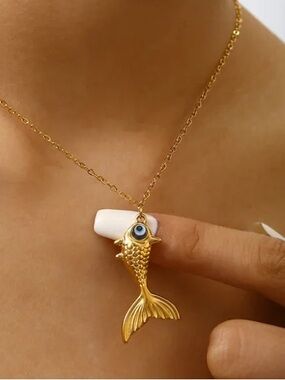 Fish Pendant Necklace with Blue Eye - Summer Jewelry